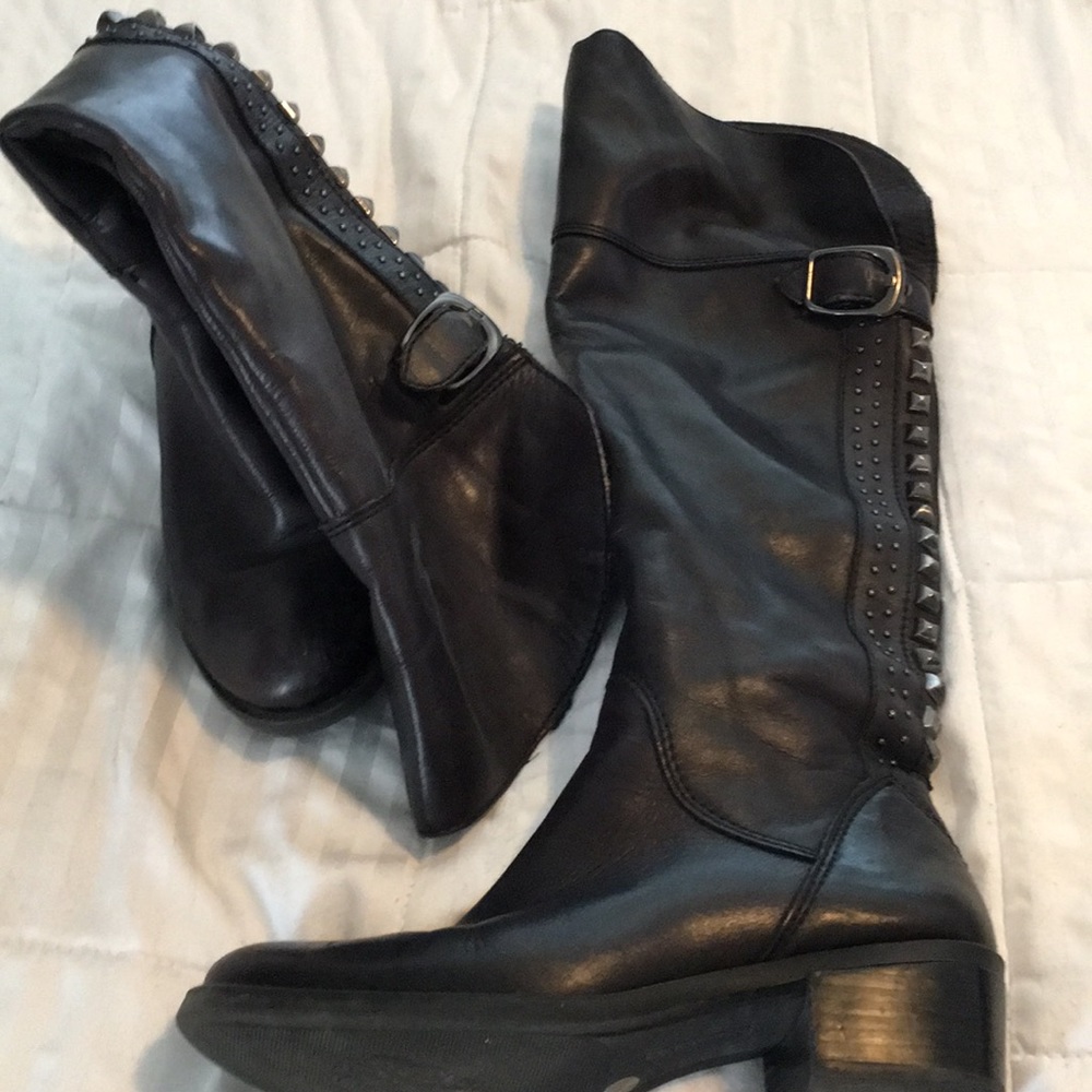 Tall black leather boots